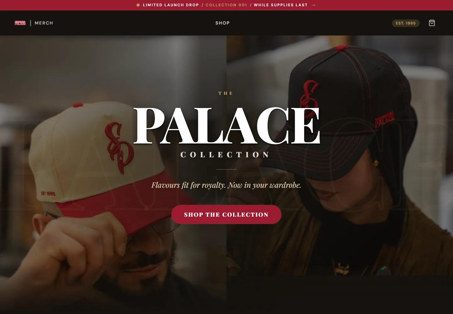 Shawarma Palace Merch homepage showing the Palace Collection.