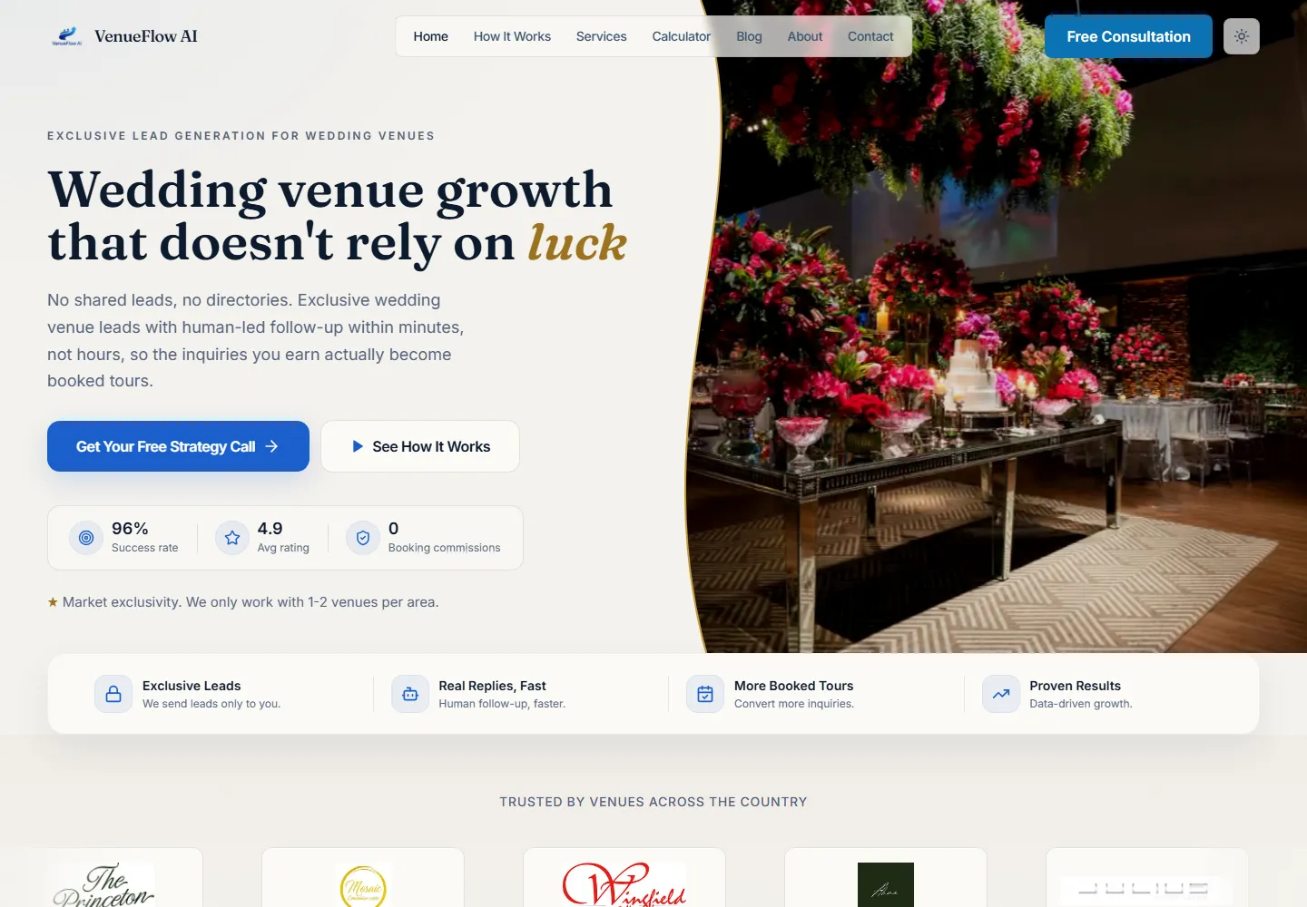 Current VenueFlow AI public homepage on desktop.